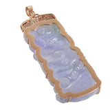 Estate 18KT Rose Gold Lavender Jade Fish Carving and Diamond Pendant