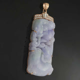 Estate 18KT Rose Gold Lavender Jade Fish Carving and Diamond Pendant