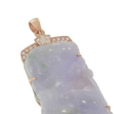 Estate 18KT Rose Gold Lavender Jade Fish Carving and Diamond Pendant