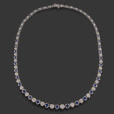 18KT White Gold Sapphire and Diamond Tennis Necklace