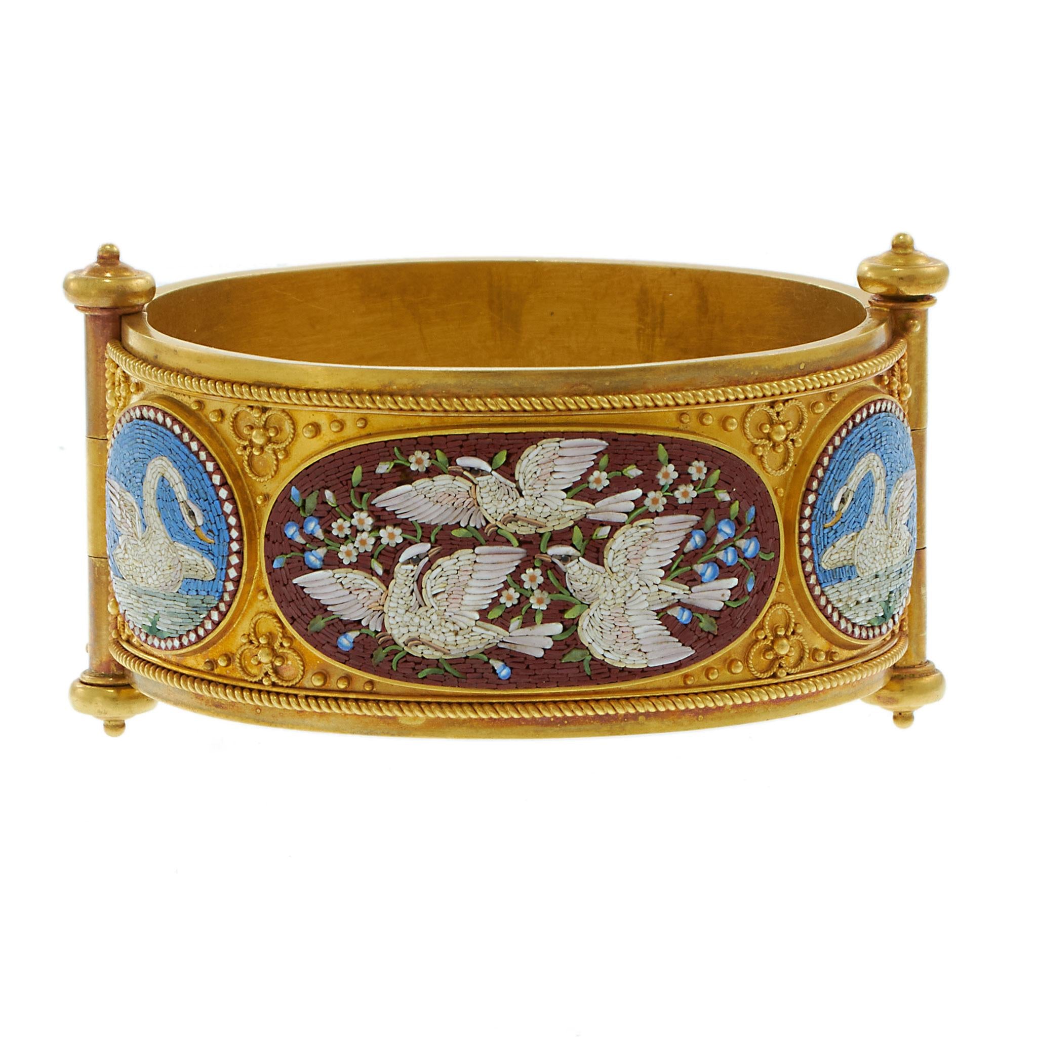 Antique Victorian Micromosaic Bracelet by Cesare Roccheggiani, 18K Yellow Gold