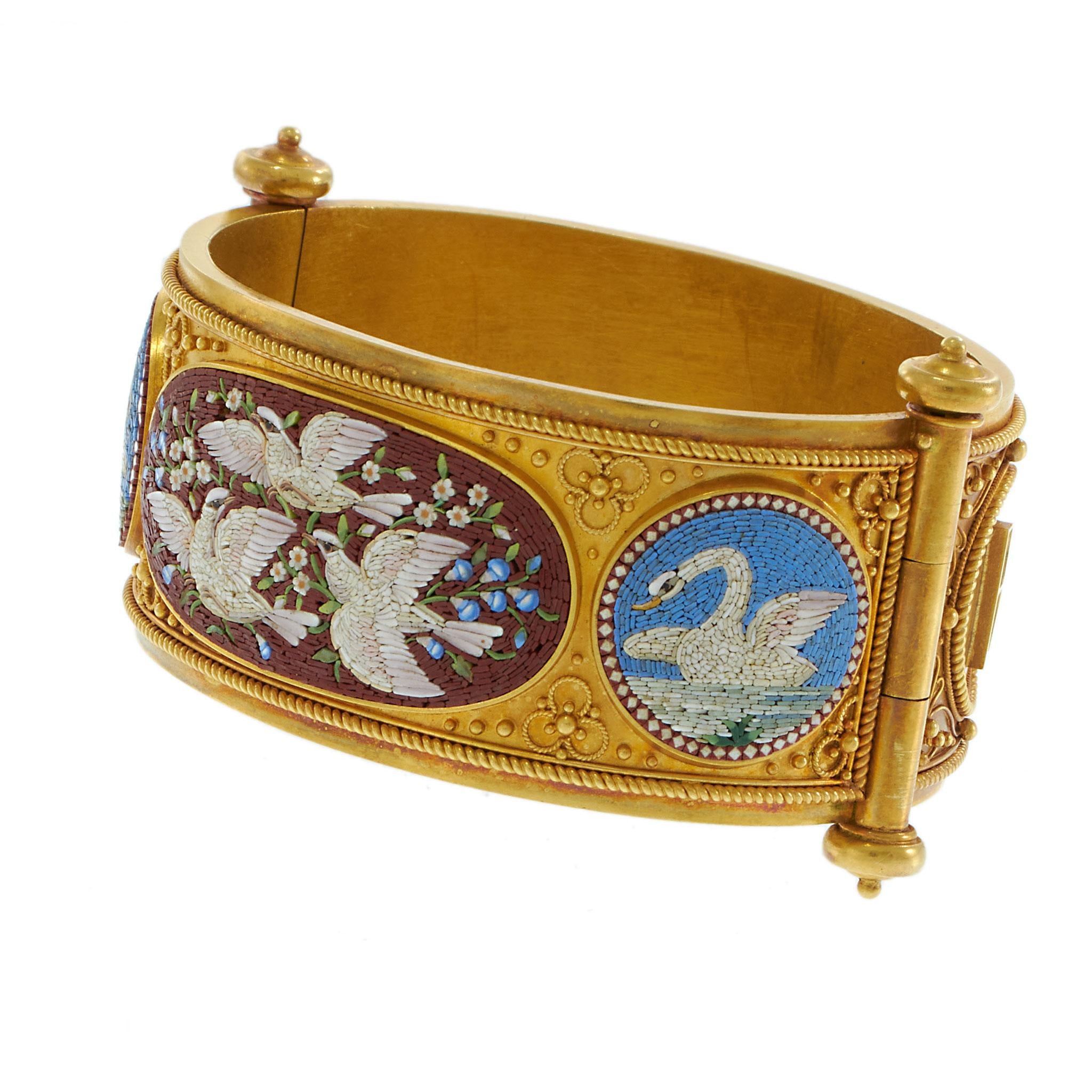 Antique Victorian Micromosaic Bracelet by Cesare Roccheggiani, 18K Yellow Gold
