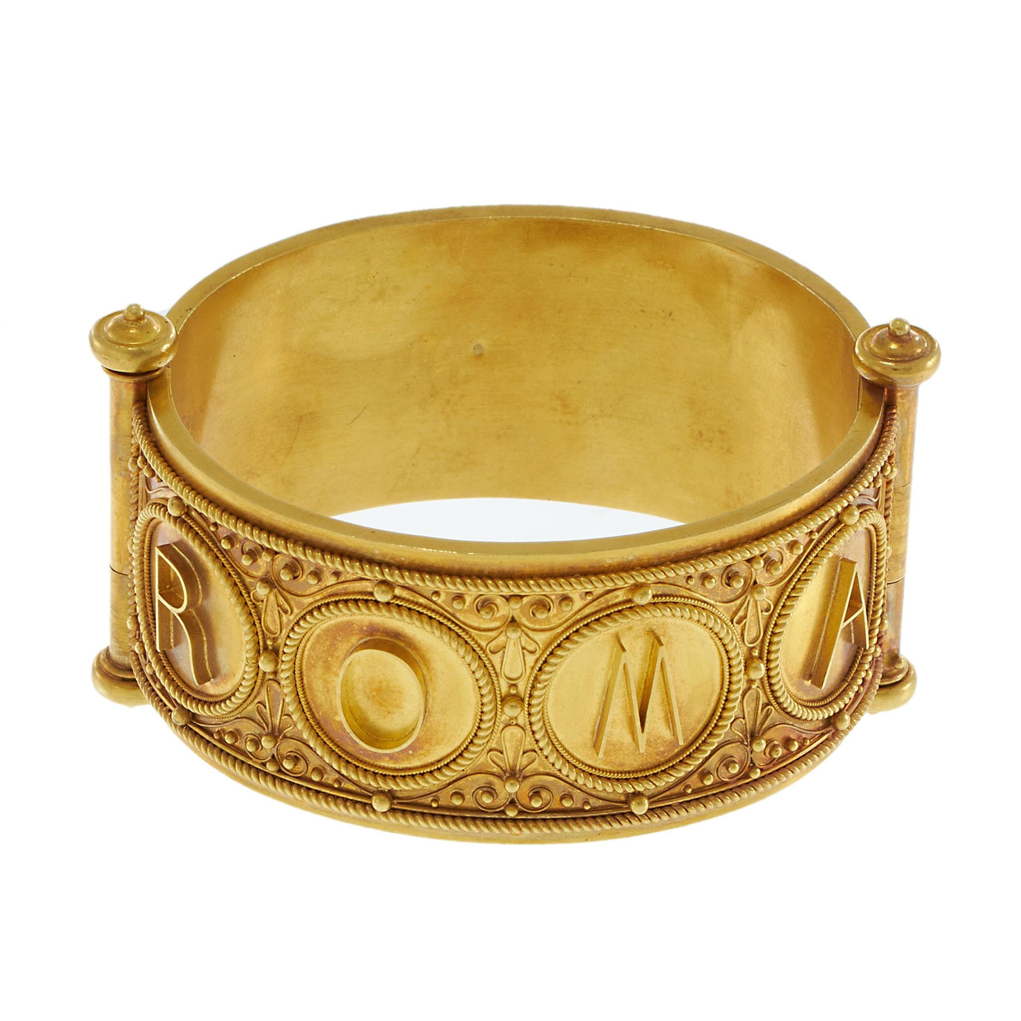 Antique Victorian Micromosaic Bracelet by Cesare Roccheggiani, 18K Yellow Gold