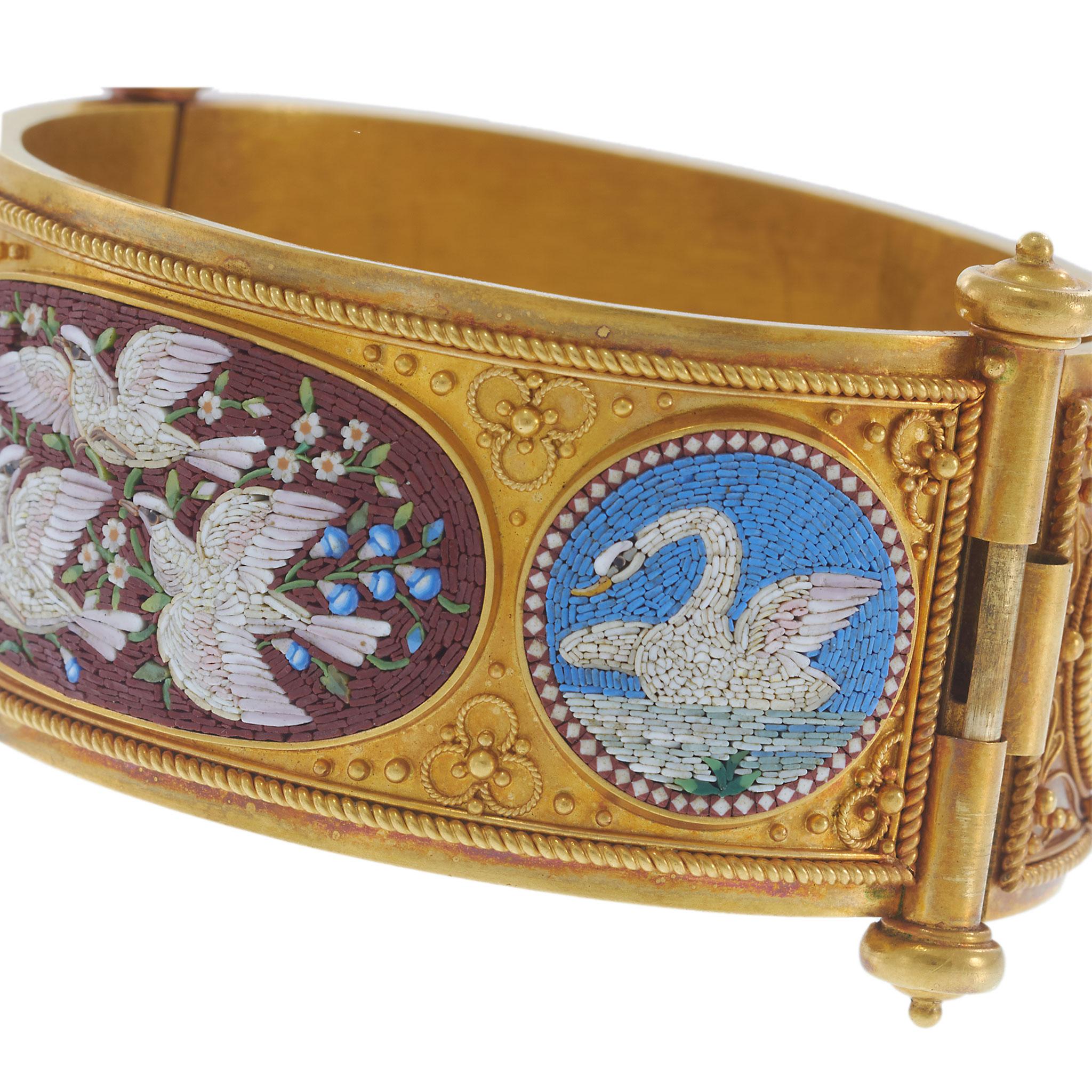 Antique Victorian Micromosaic Bracelet by Cesare Roccheggiani, 18K Yellow Gold