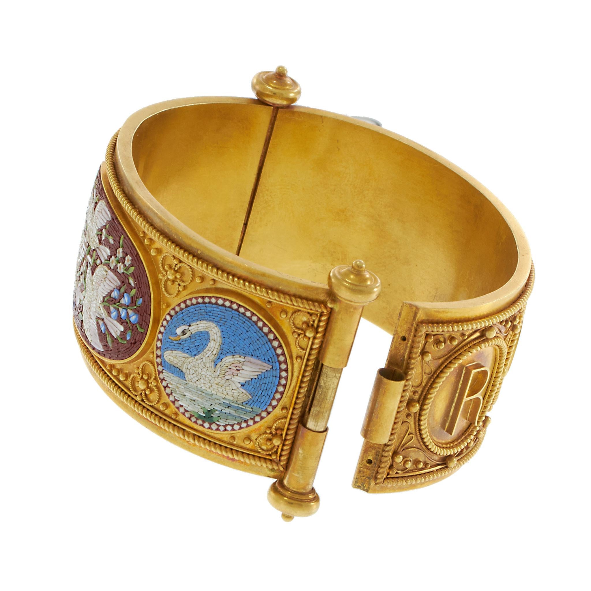 Antique Victorian Micromosaic Bracelet by Cesare Roccheggiani, 18K Yellow Gold
