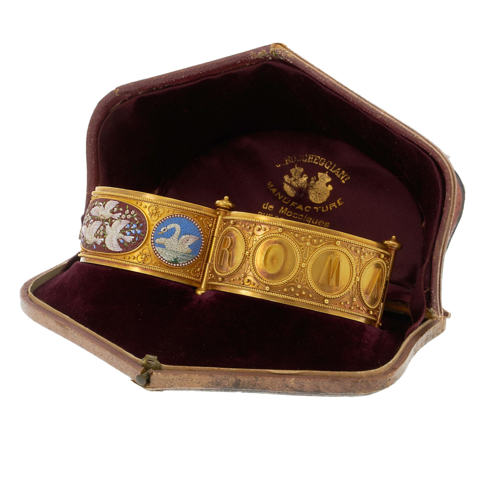 Antique Victorian Micromosaic Bracelet by Cesare Roccheggiani, 18K Yellow Gold