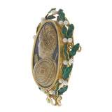 Victorian 18KT Gold Agate Cameo Brooch with Enamel and Pearls
