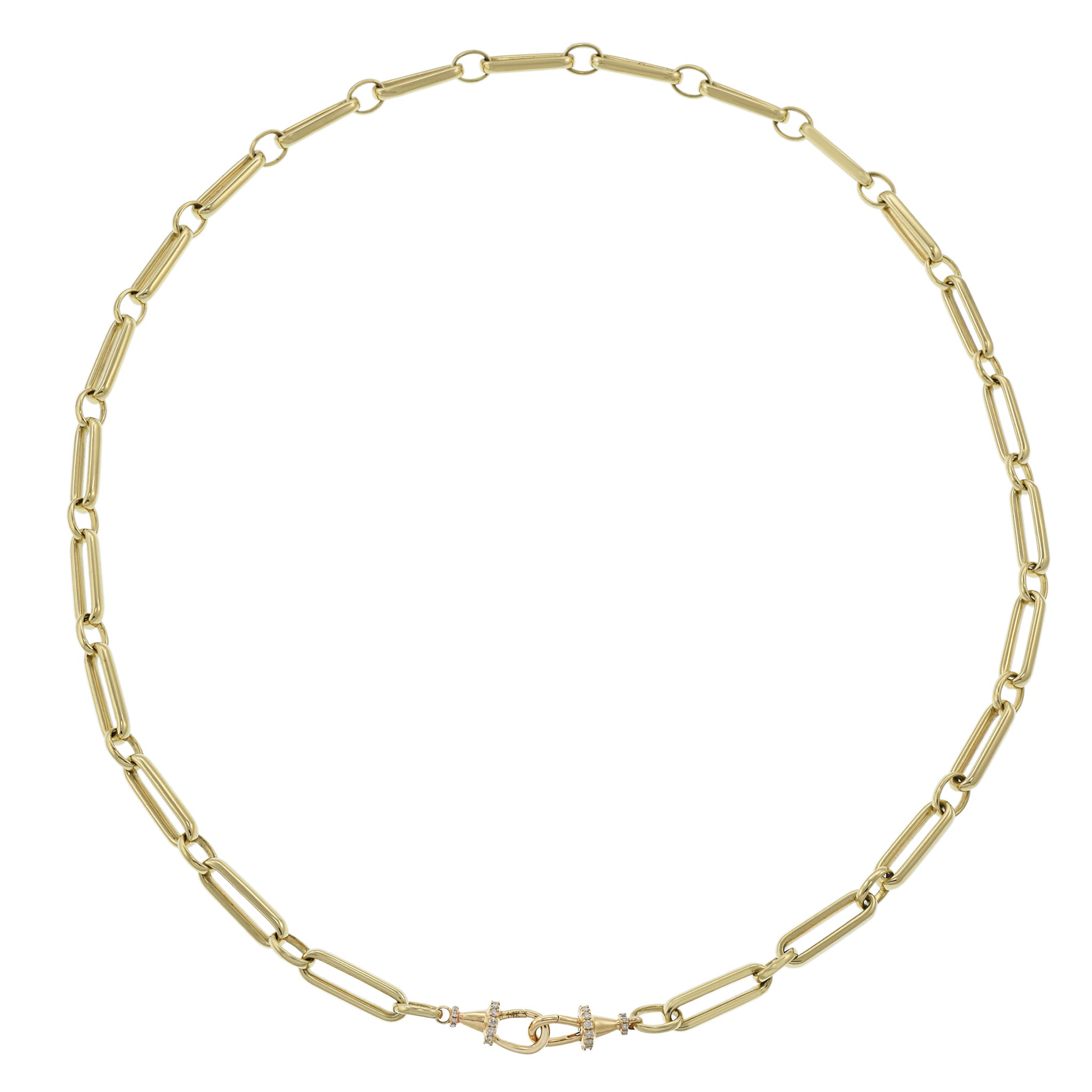 14K Yellow Gold Paperclip Link Necklace 20" With Diamonds