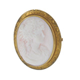 Antique 14KT Yellow Gold Pink Cameo Portrait Pin/Pendant