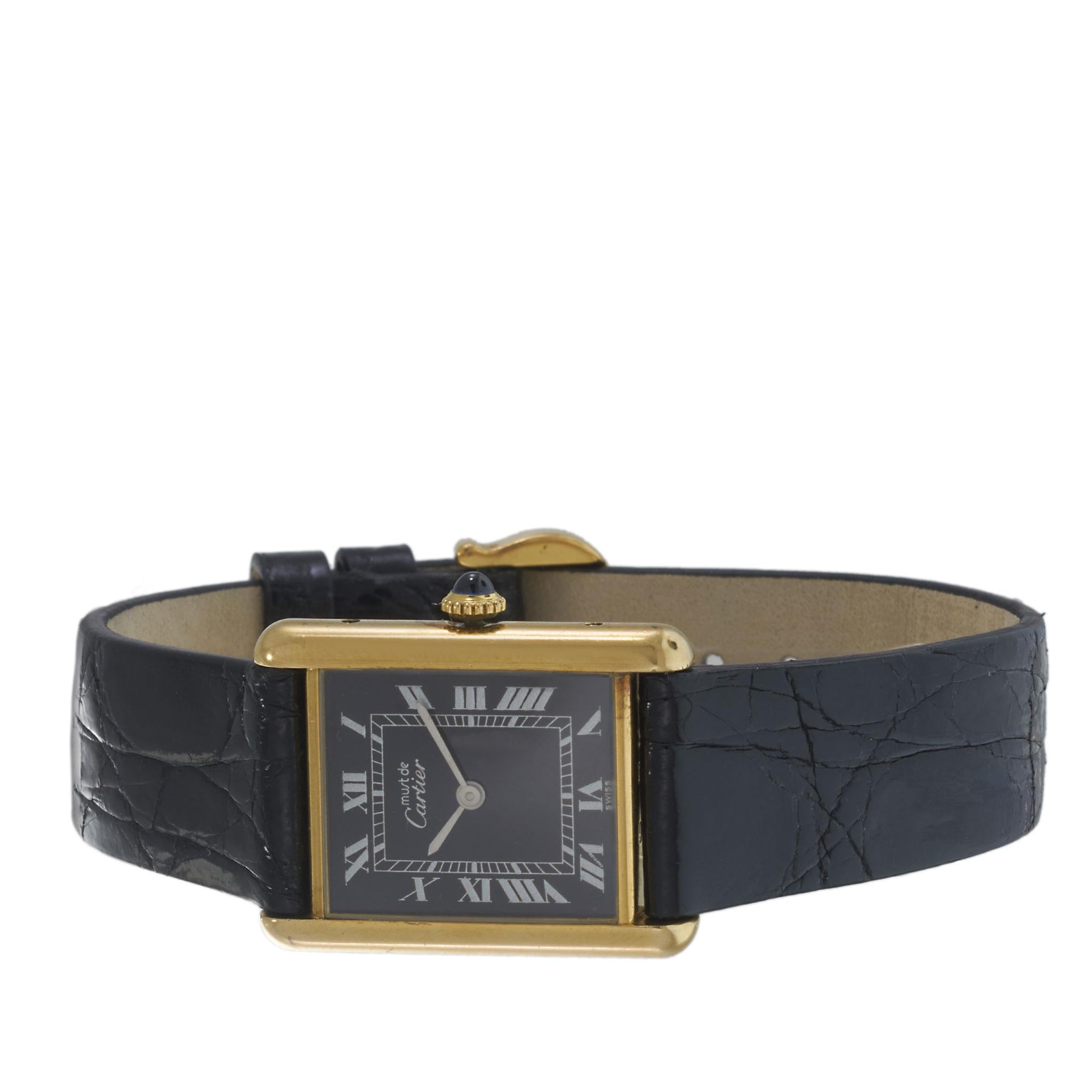 Vintage 1980's Must De Cartier Black Dial Watch