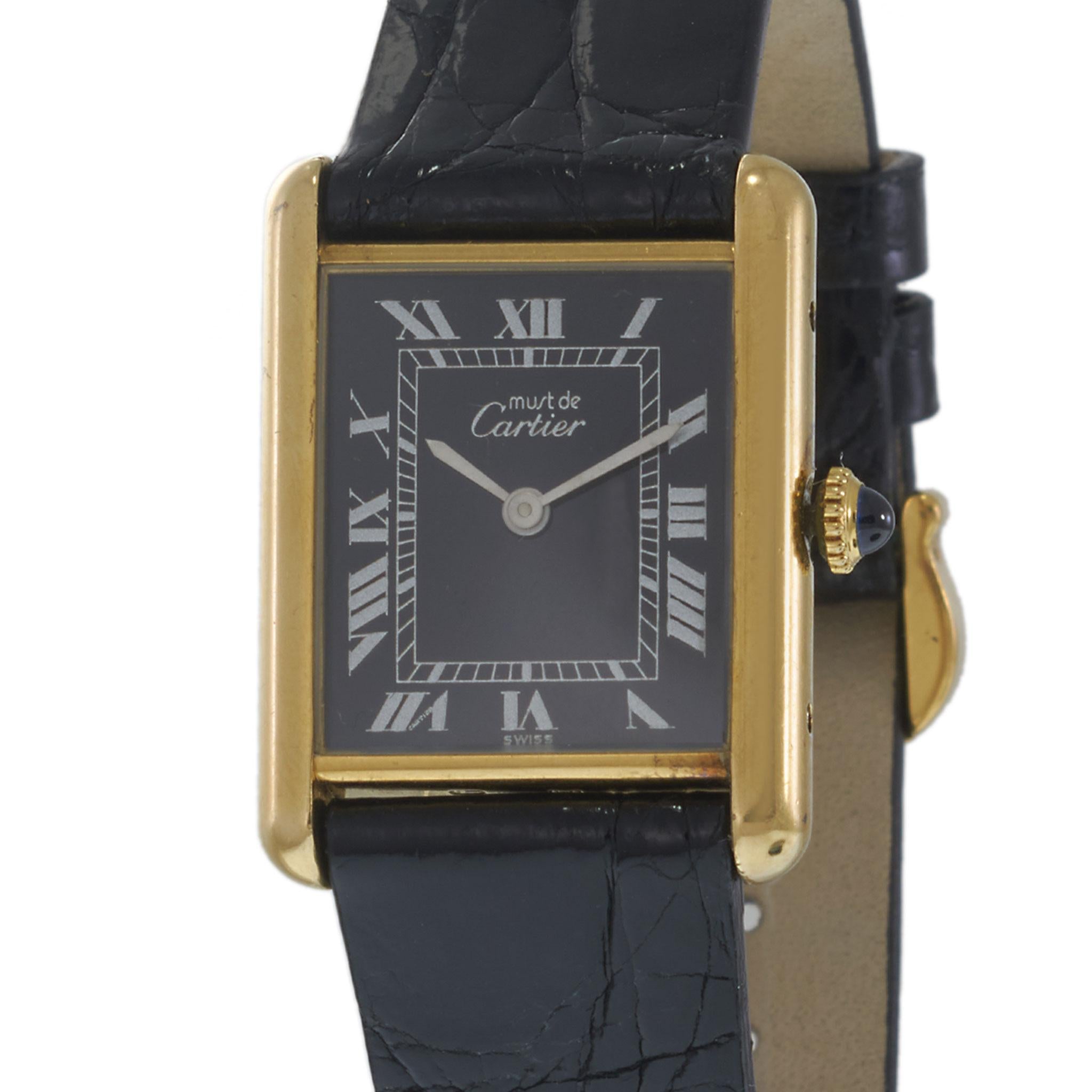 Vintage 1980's Must De Cartier Black Dial Watch