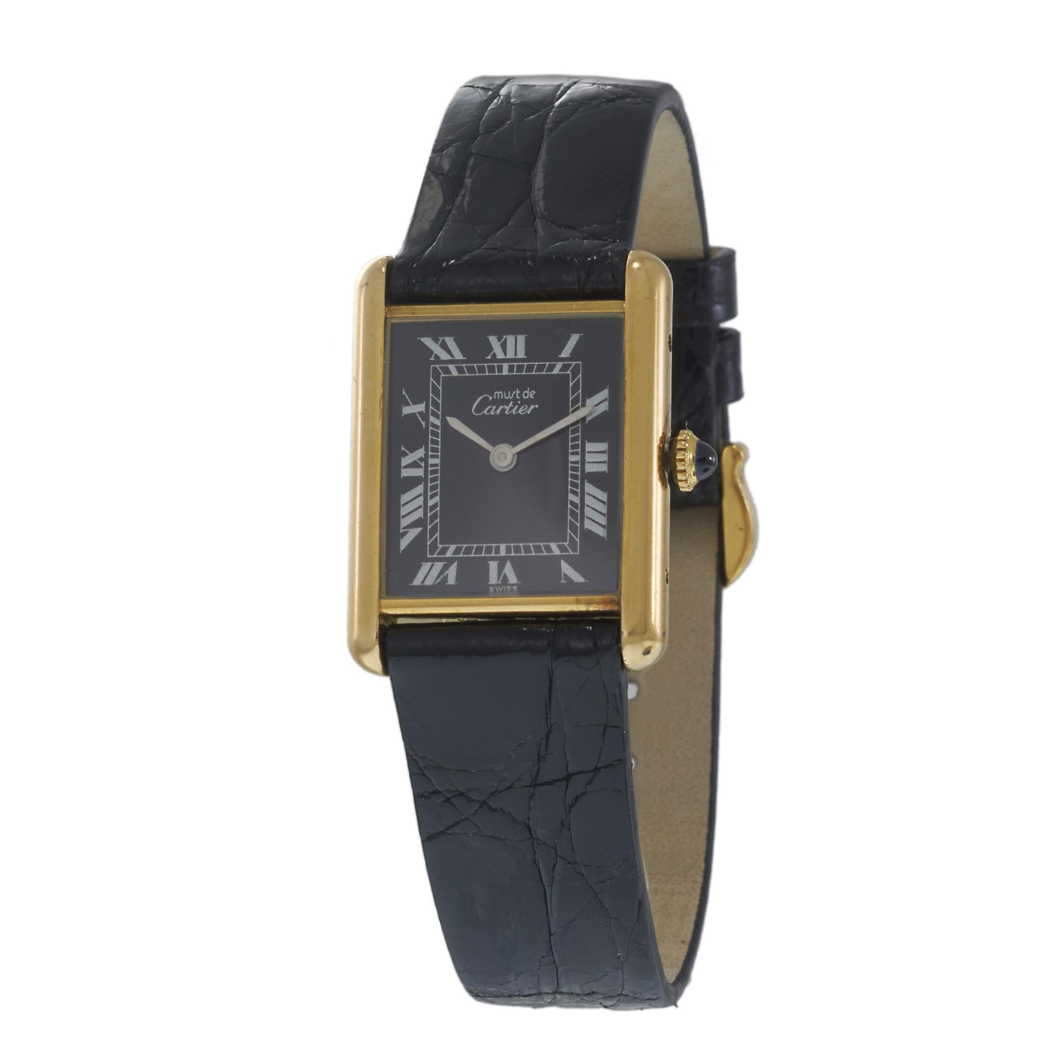 Vintage 1980's Must De Cartier Black Dial Watch