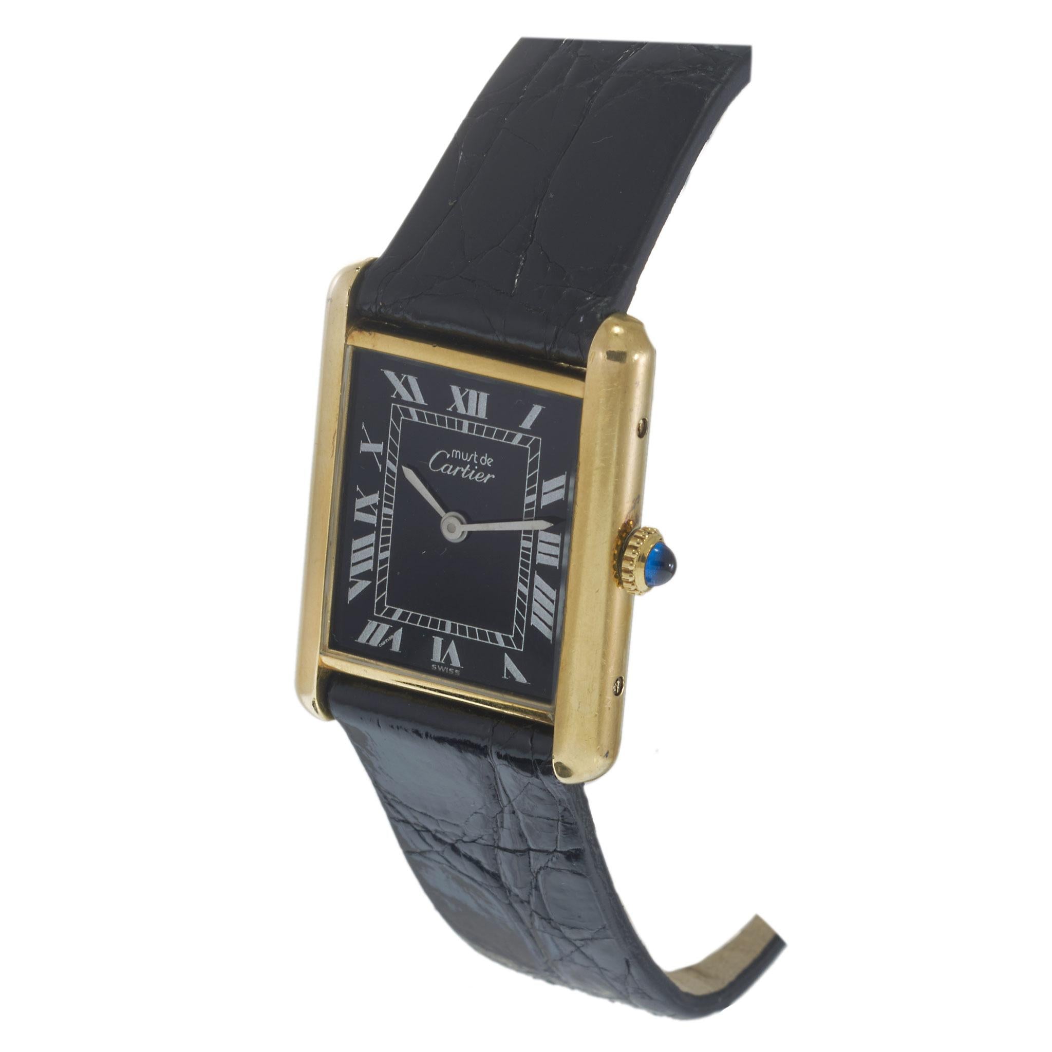 Vintage 1980's Must De Cartier Black Dial Watch