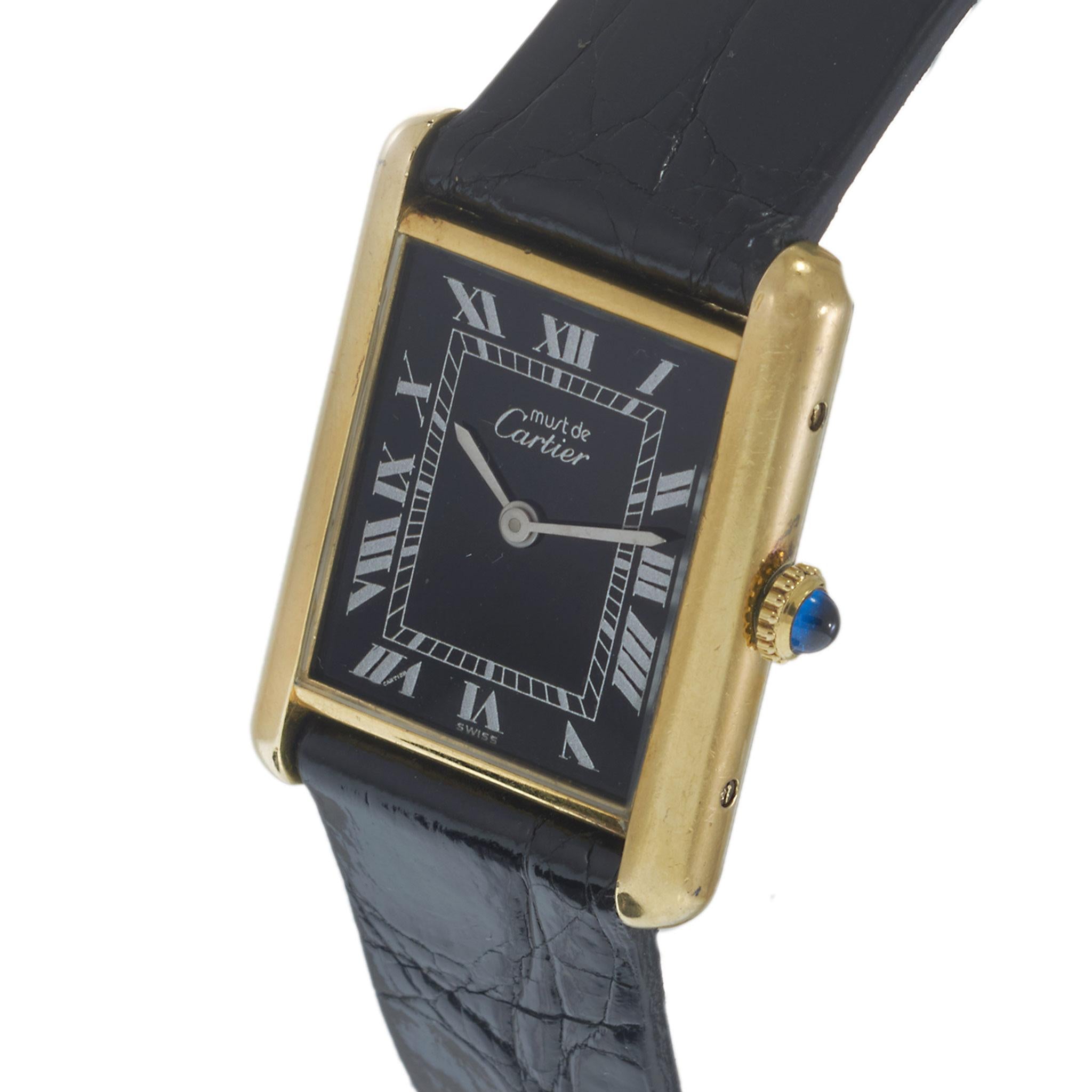 Vintage 1980's Must De Cartier Black Dial Watch