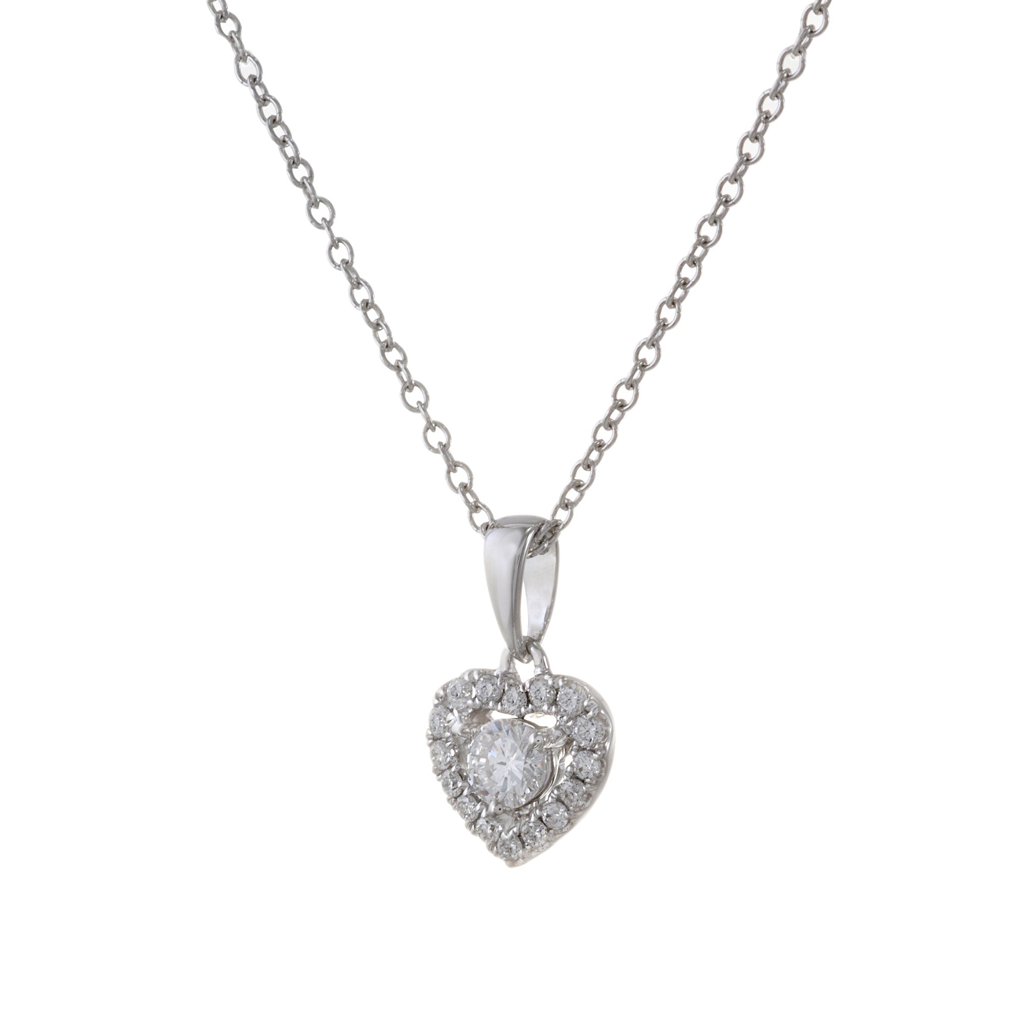 18KT White Gold Halo Heart Diamond Necklace