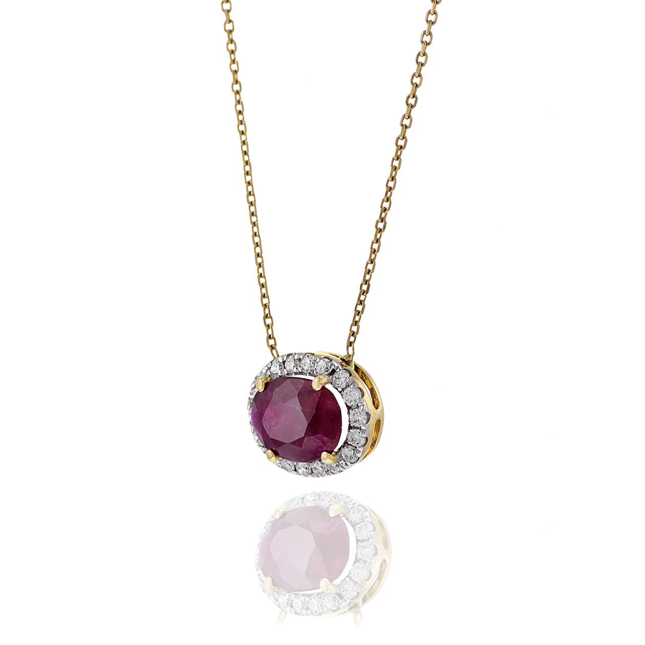 18KT Yellow Gold Ruby and Diamond Necklace