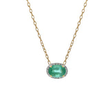 18KT Yellow Gold Halo Emerald and Diamond Necklace