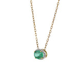 18KT Yellow Gold Halo Emerald and Diamond Necklace