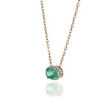 18KT Yellow Gold Halo Emerald and Diamond Necklace