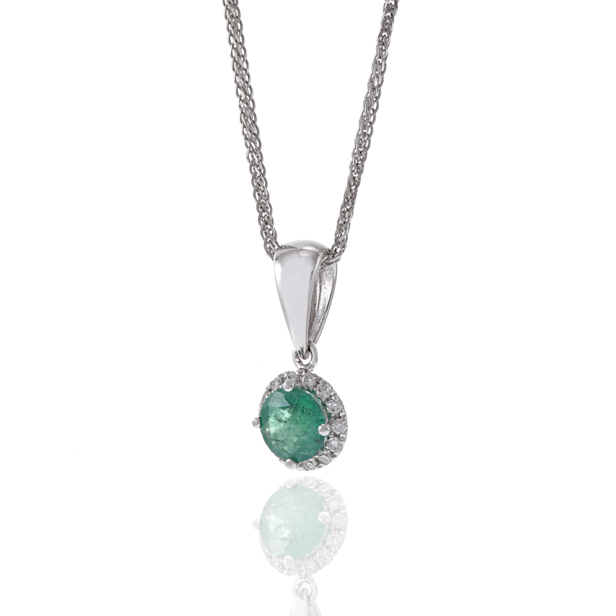 18KT White Gold Emerald and Diamond Pendant
