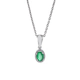 18KT White Gold Oval Emerald and Diamond Pendant