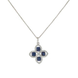 18KT White Gold Sapphire and Diamond Flower Pendant Necklace