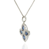 18KT White Gold Sapphire and Diamond Flower Pendant Necklace