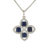18KT White Gold Sapphire and Diamond Flower Pendant Necklace