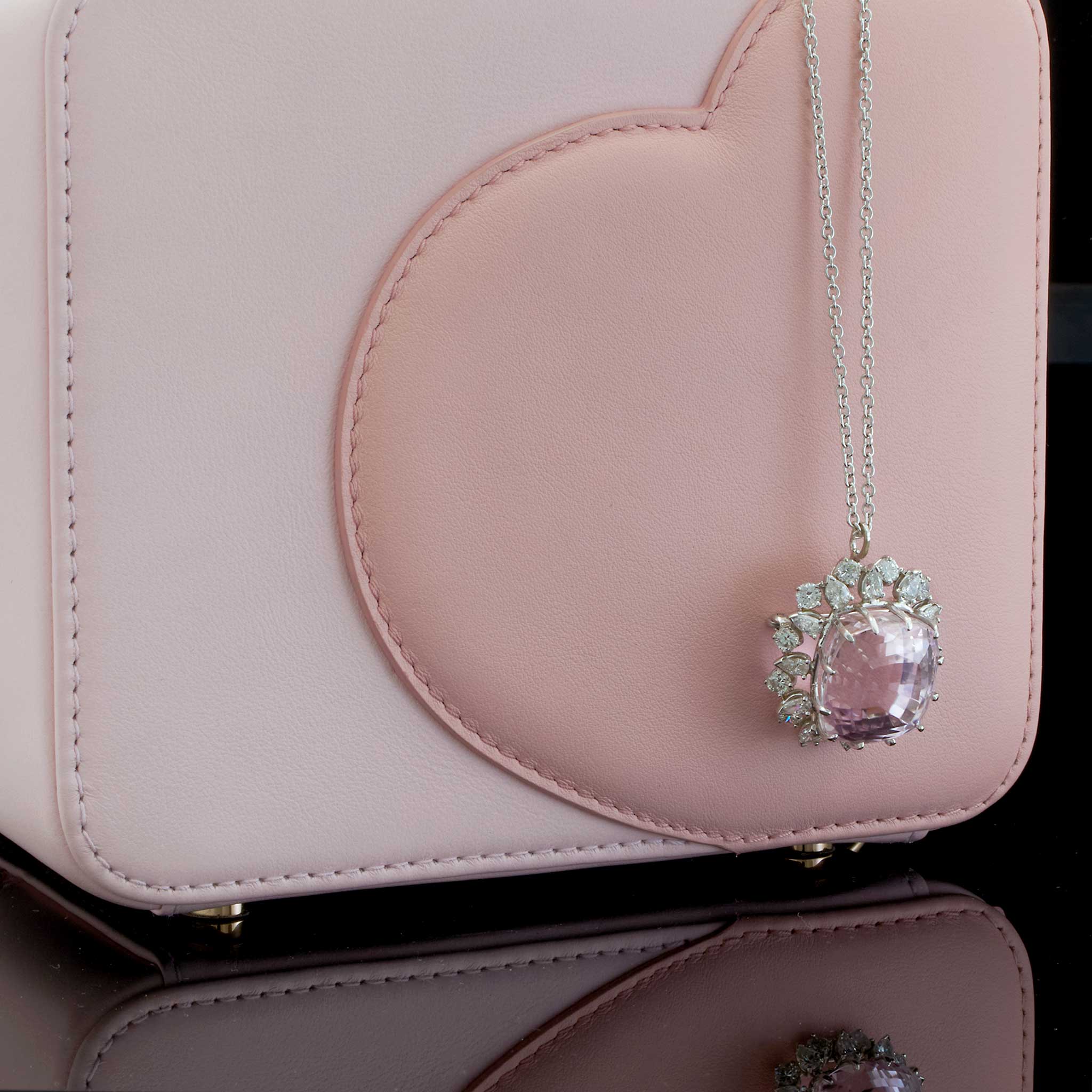 Estate Retro 14KT White Gold Kunzite and Diamond Pin/Pendant