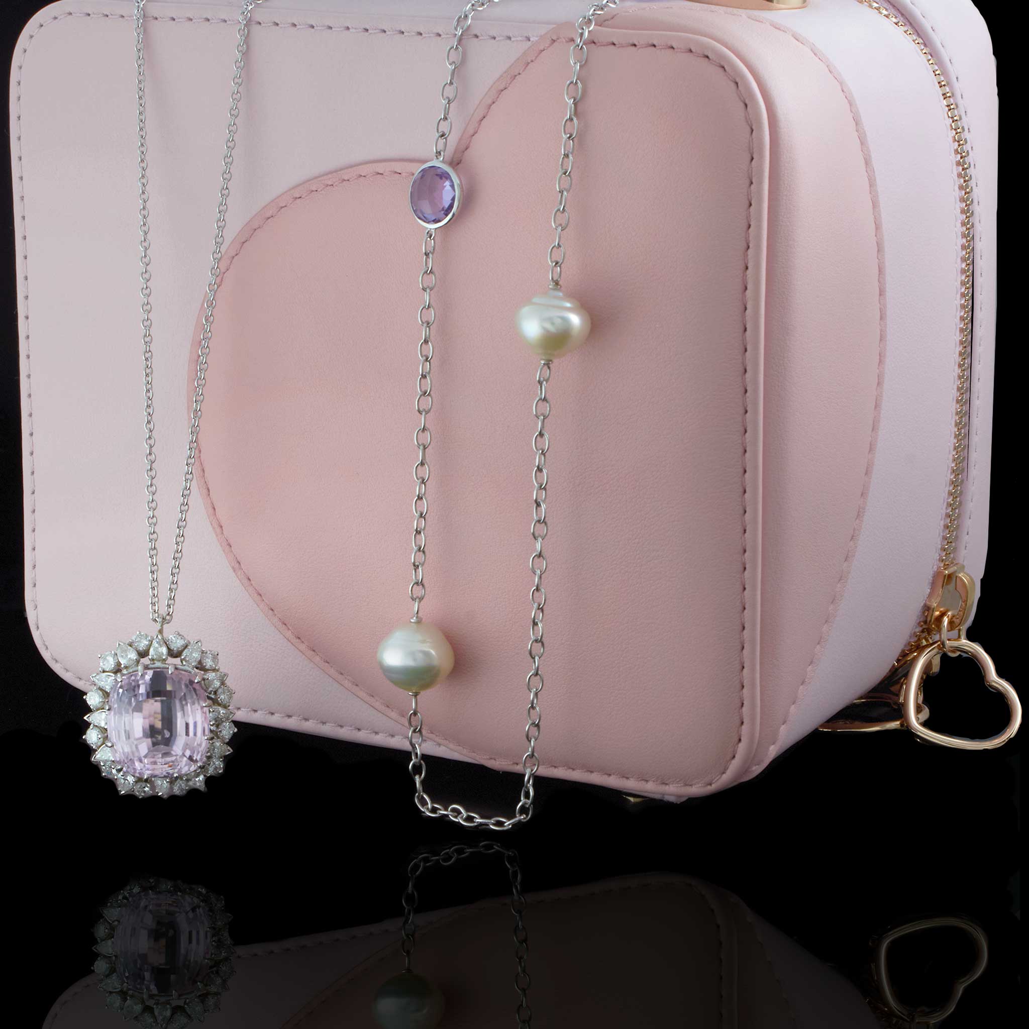 Estate Retro 14KT White Gold Kunzite and Diamond Pin/Pendant