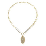 14KT Yellow Gold Oval Link Paperclip Chain with Oblong Starburst Drop Pendant