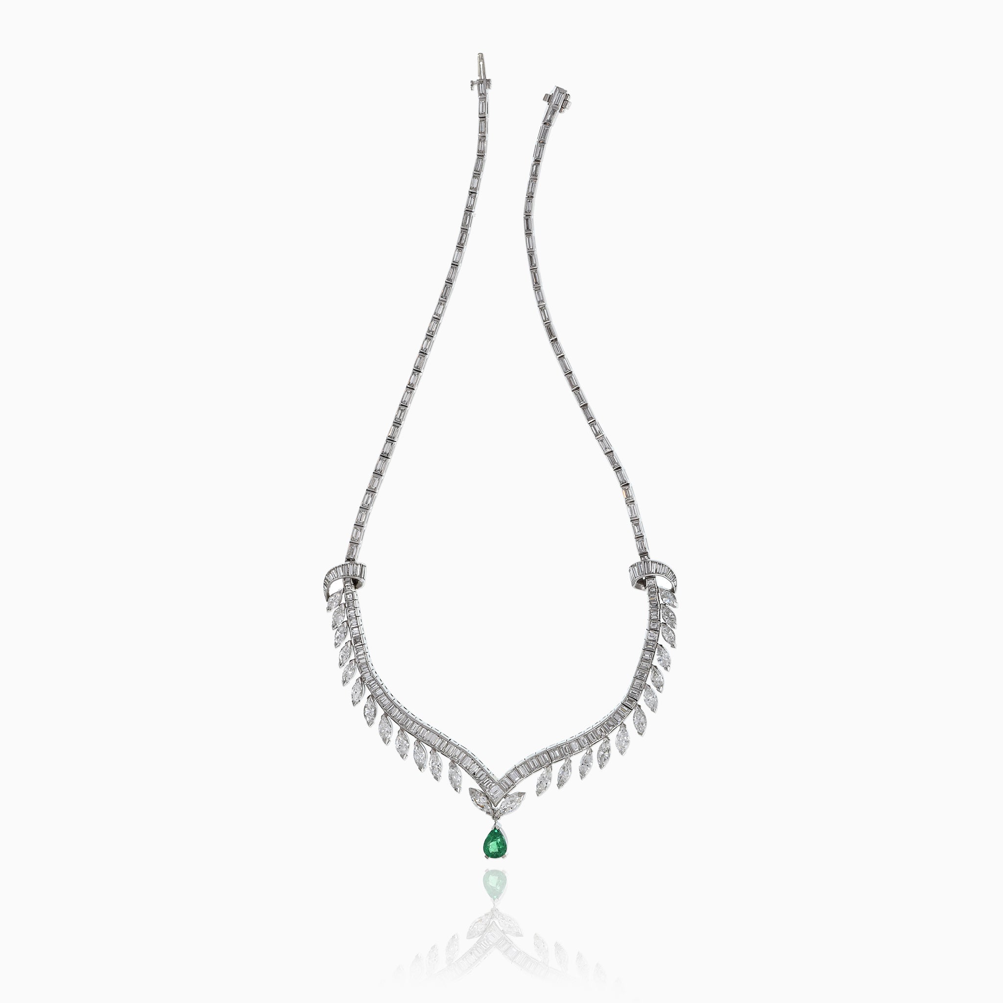 Estate Platinum Emerald And Diamond Drop Necklace