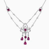 18KT White Gold Ruby And Diamond Drop Necklace