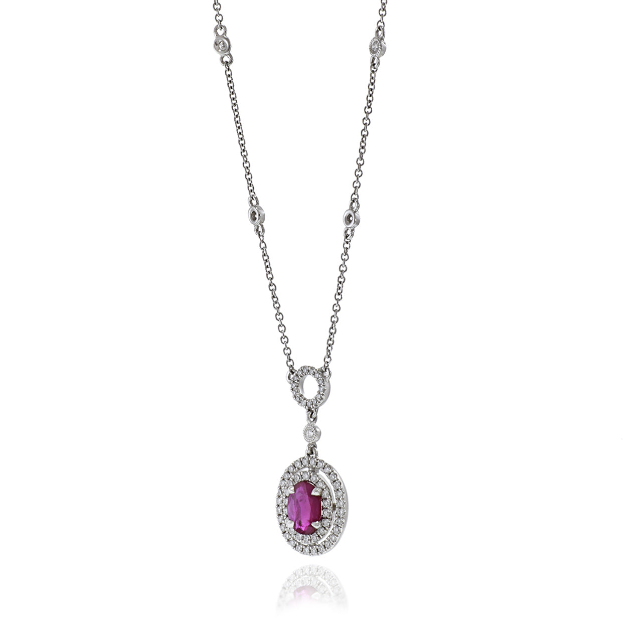 18KT White Gold Ruby And Diamond Necklace