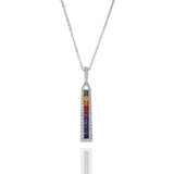 18KT White Gold Multi Color Sapphire And Diamond Bar Necklace