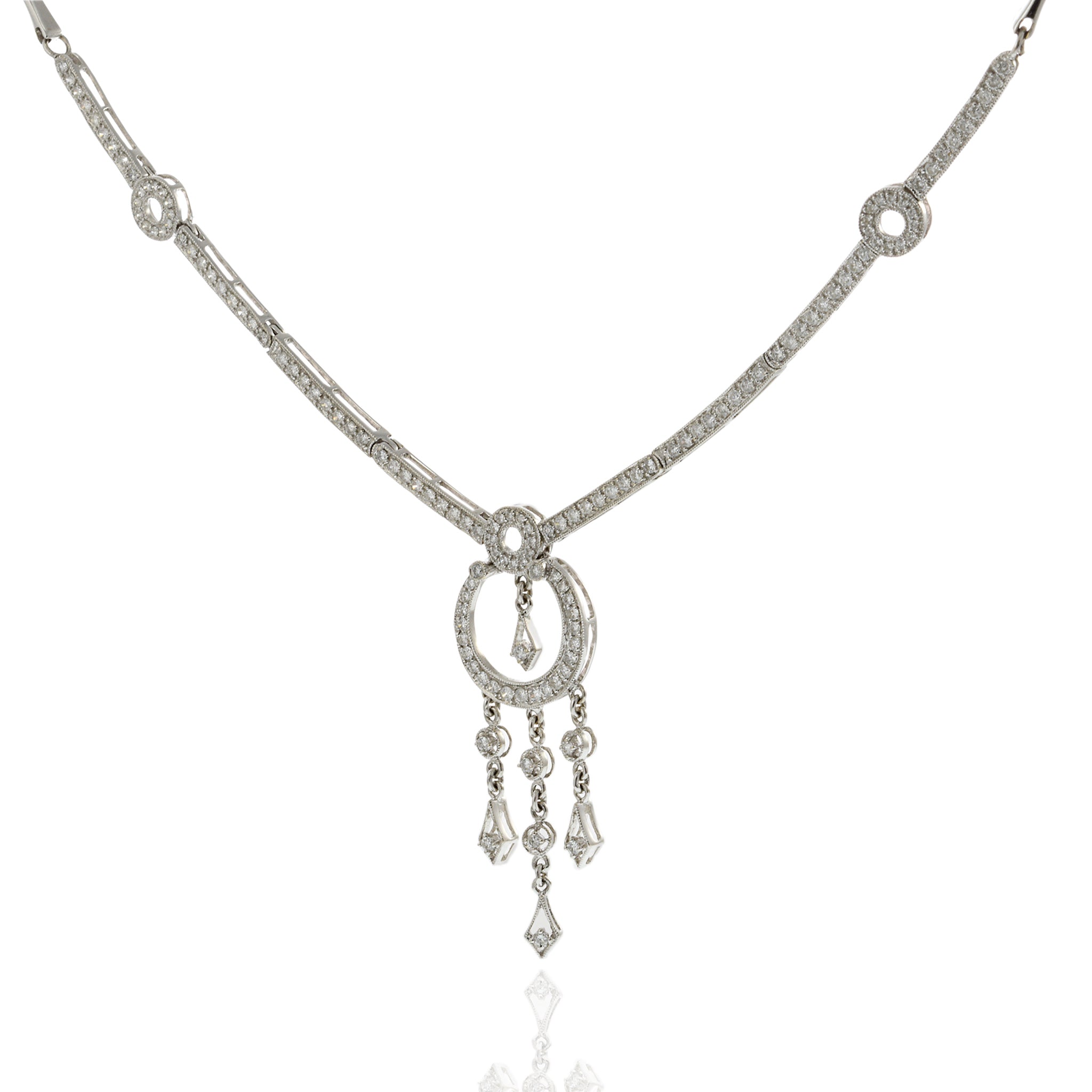 Estate 18KT White Gold Diamond Drop Necklace