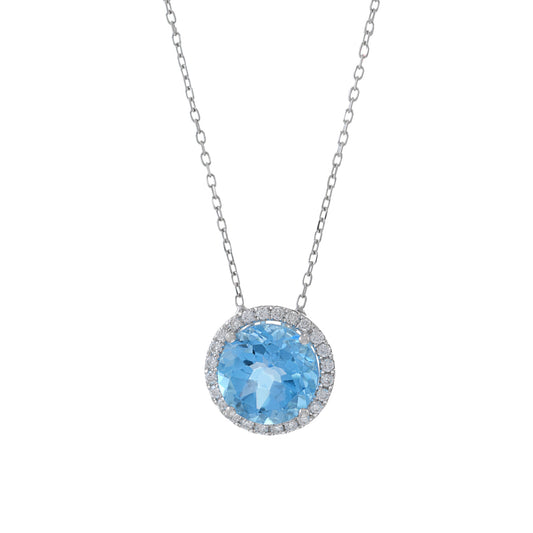 18KT White Gold Blue Topaz And Diamond Necklace