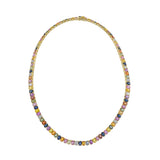 18KT Yellow Gold Multi Colored Sapphire Diamond Necklace