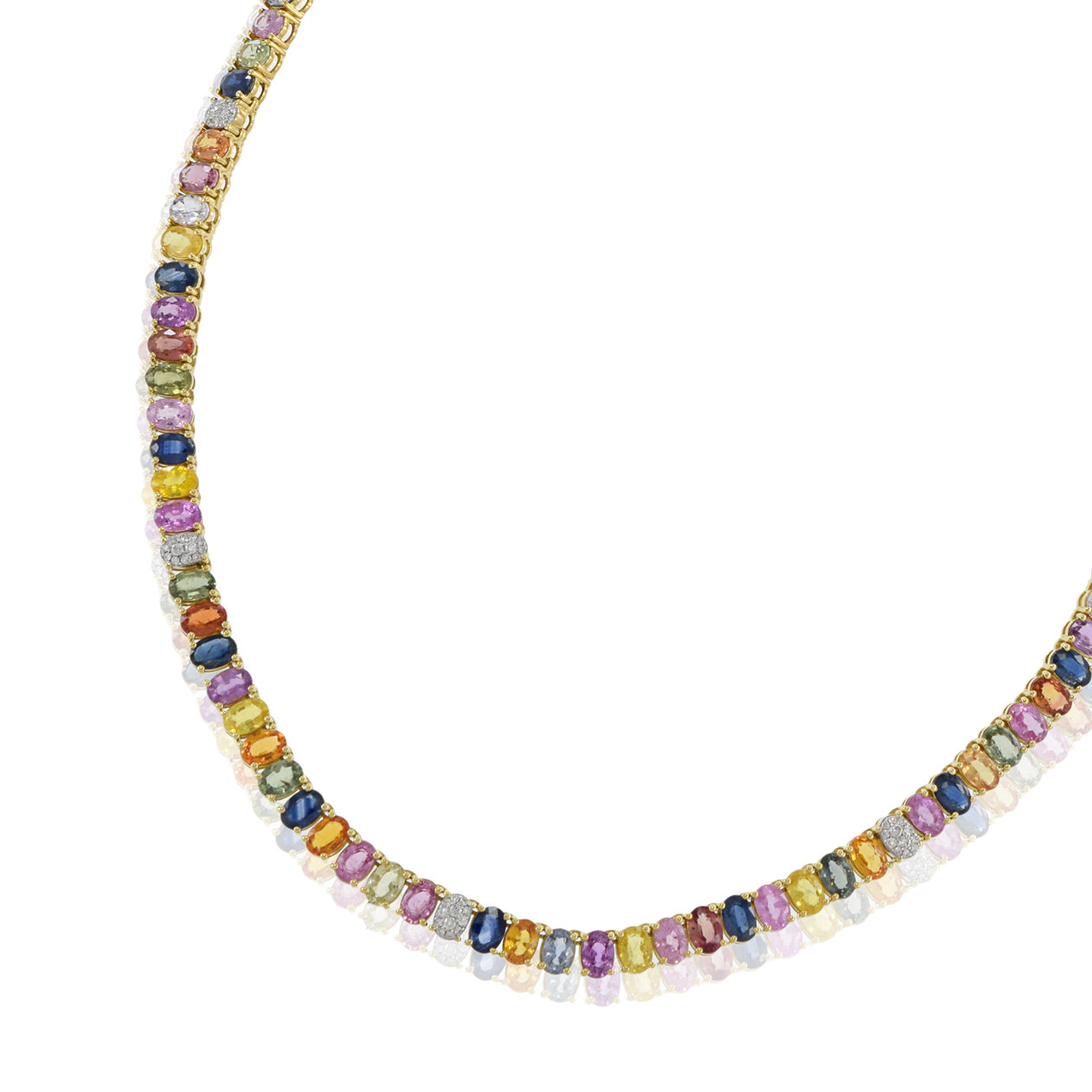 18KT Yellow Gold Multi Colored Sapphire Diamond Necklace