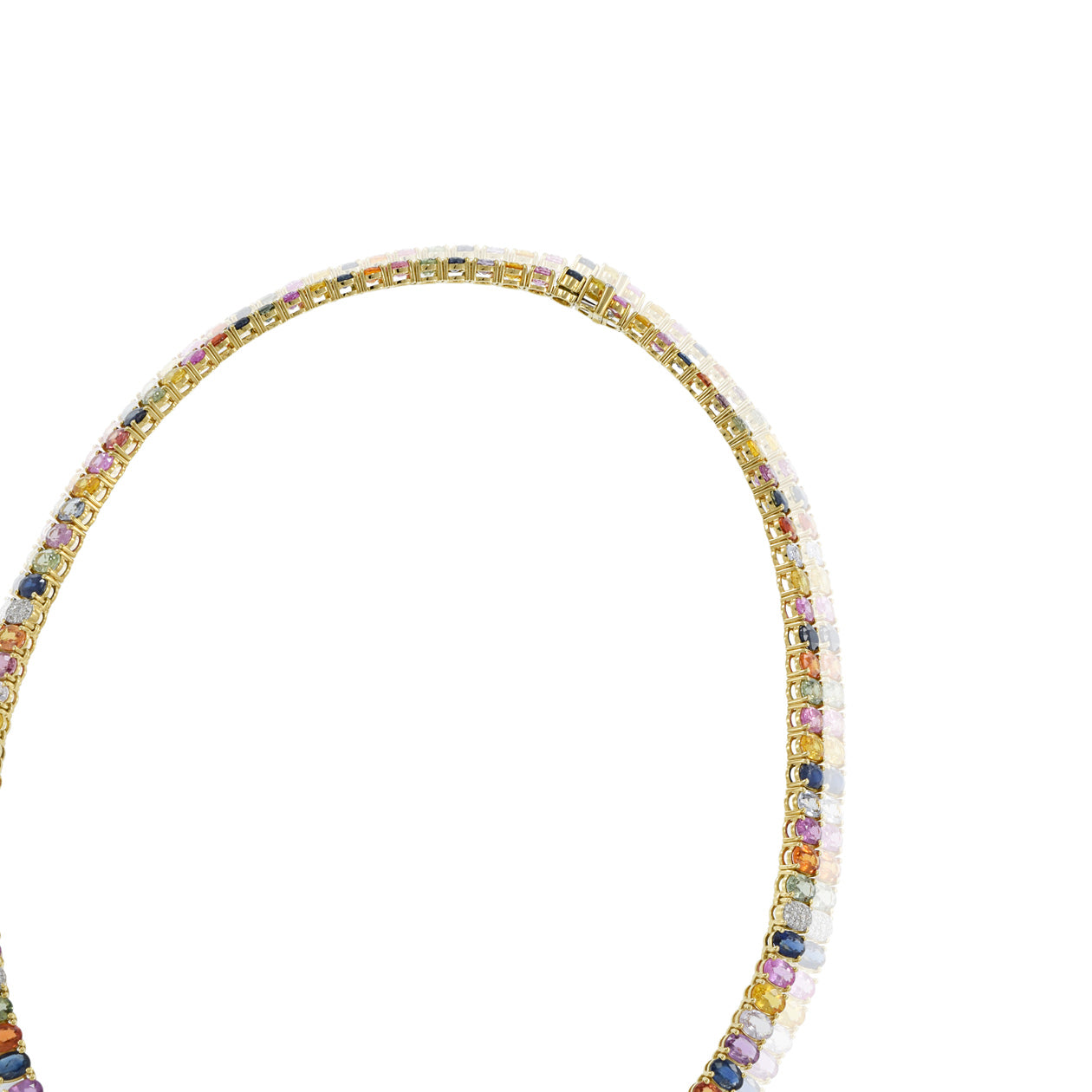 18KT Yellow Gold Multi Colored Sapphire Diamond Necklace