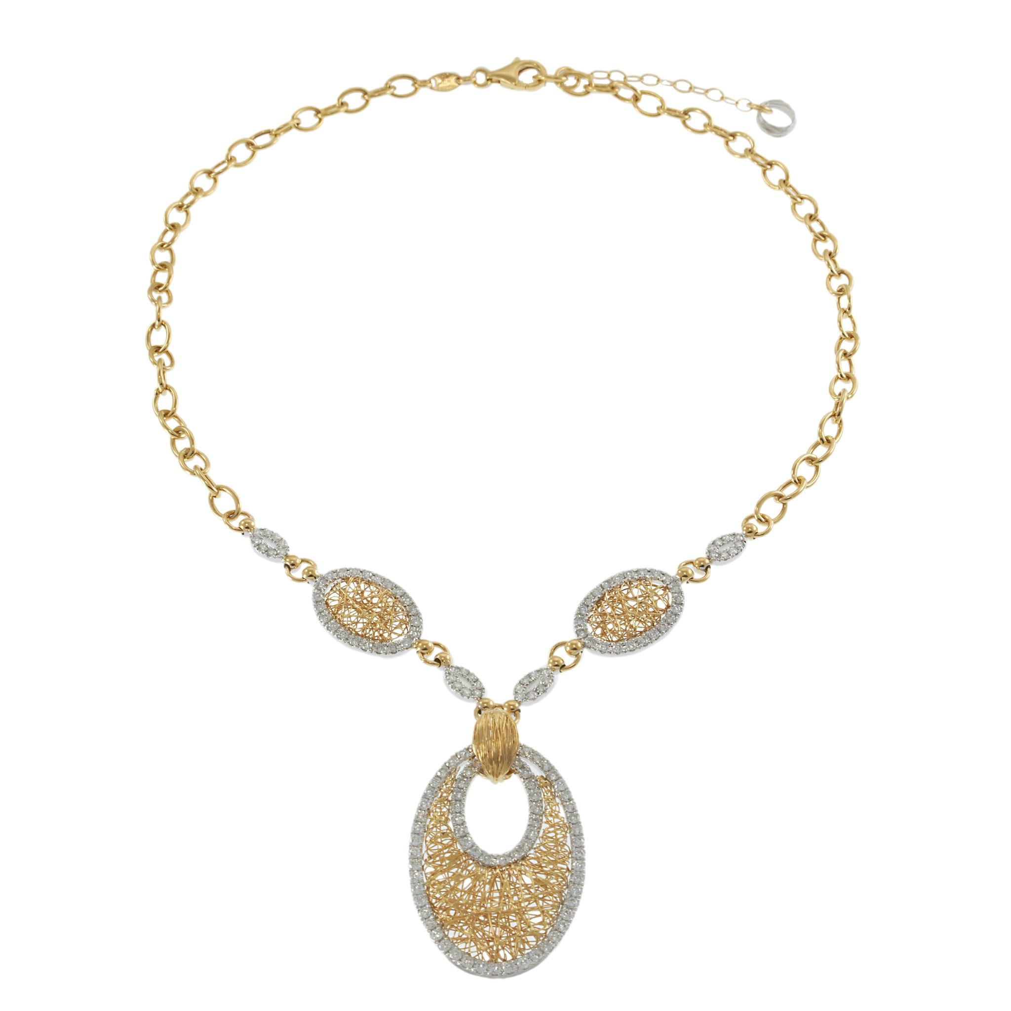 Estate Italian 18KT Yellow Gold Mesh Diamond Drop Necklace