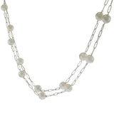 White Gold Paperclip Chain Tin Cup Pearl Necklace
