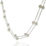 White Gold Paperclip Chain Tin Cup Pearl Necklace