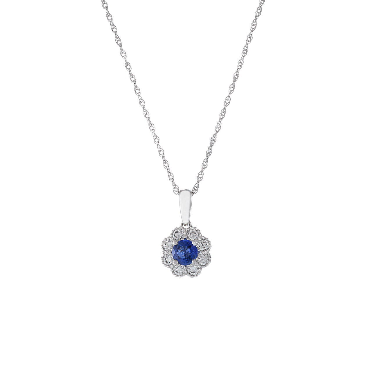 Blue Sapphire and Diamond 14kt White Gold Necklace