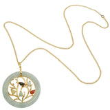 Vintage Multi-Jade Floral Design Pendant Necklace with 14KT Yellow Gold