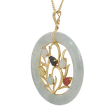 Vintage Multi-Jade Floral Design Pendant Necklace with 14KT Yellow Gold