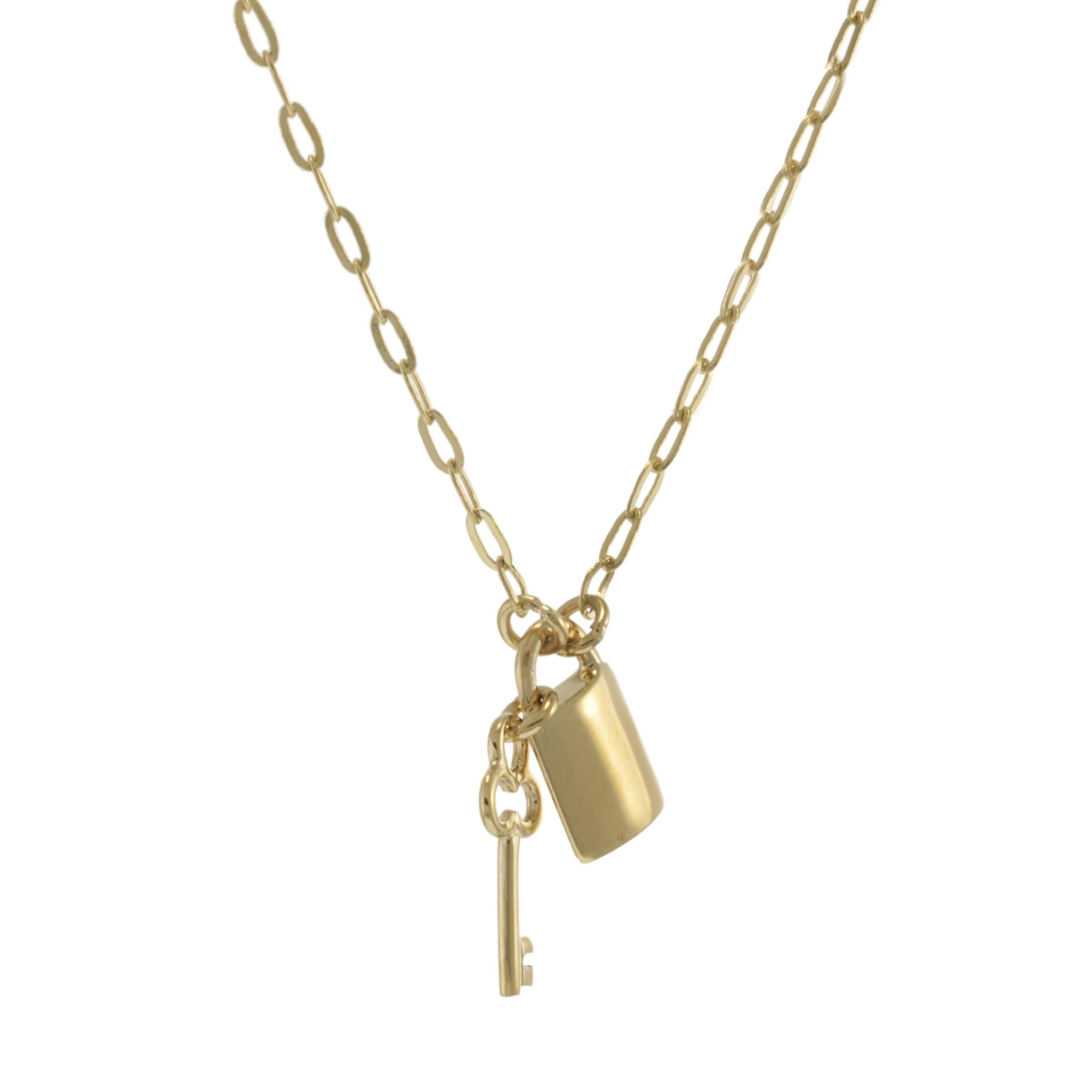 Lock and Key Charm Necklace in 14KT Yellow Gold
