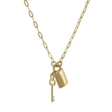 Lock and Key Charm Necklace in 14KT Yellow Gold