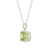 14KT White Gold Cushion-Cut Peridot and Diamond Halo Pendant Necklace