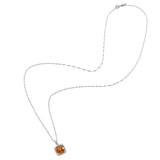 14KT White Gold Citrine and Diamond Halo Pendant Necklace